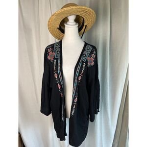 American Eagle Outfitters Black Embroidered Kimono - Size XS/S